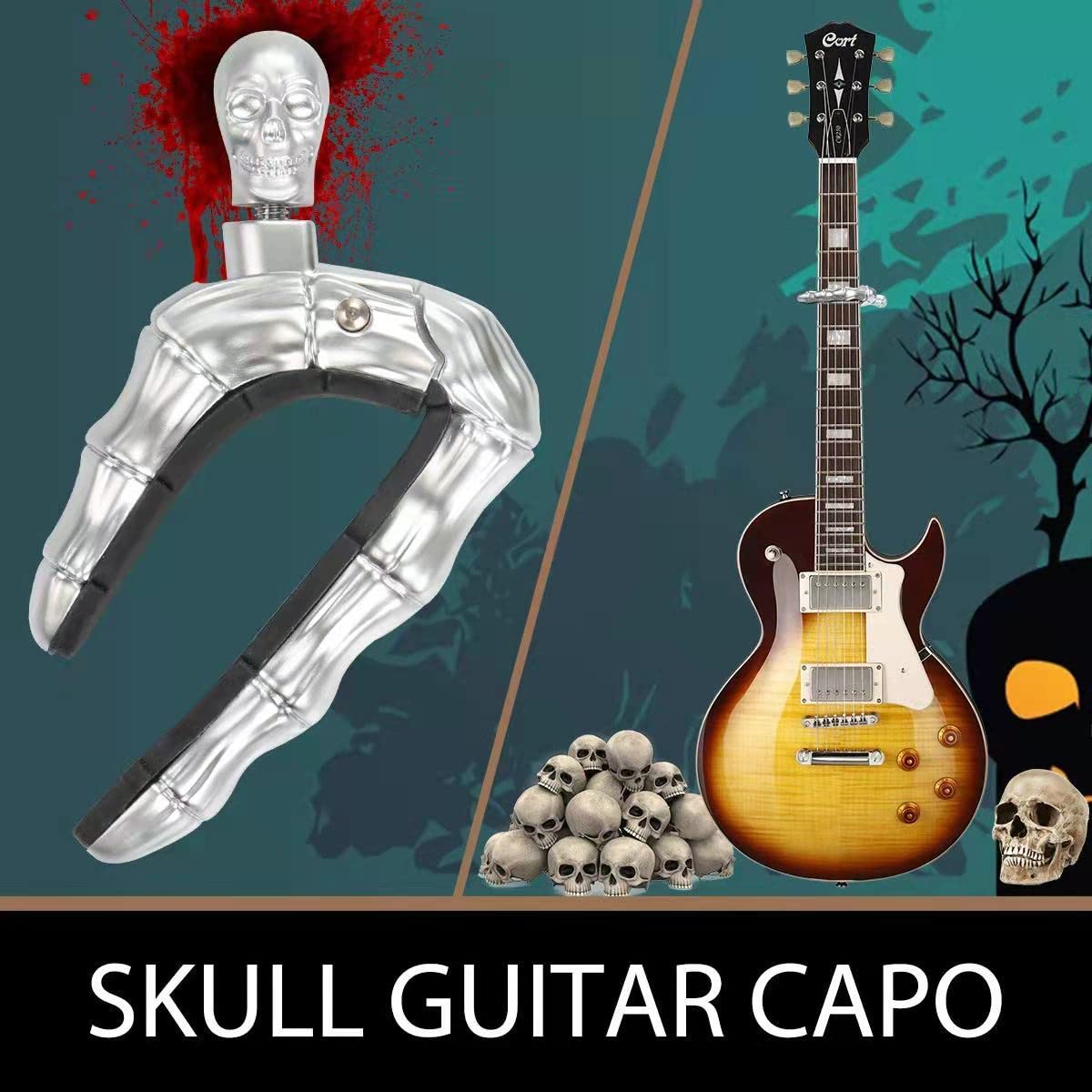 Geva Guitar Capo Skull Knob for Acoustic and Electric Guitar Skeleton Head, Universal 4 5 6 12 Strings Instrument Capos for Geva